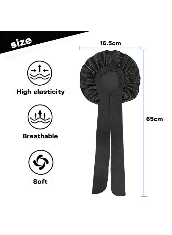 FLOVAZO 6-Piece Satin Sleep Care Set - Hair-Caring Bonnet, Matching Eye Mask & Scrunchie, Elastic Black Night Cap Facial massage set for Comfortable Night Sleep - Image 2